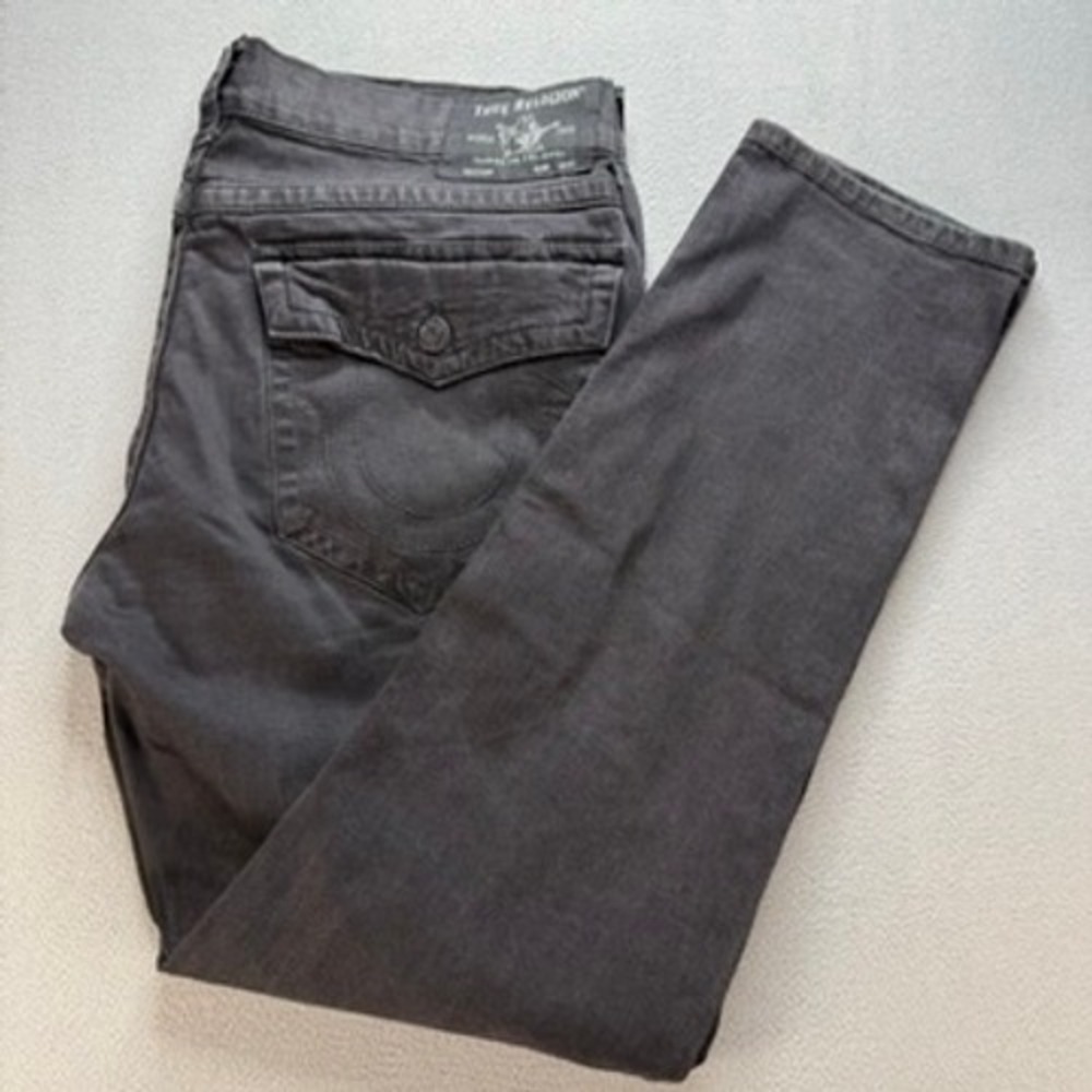 True Religion Jeans Mens 38 Black Geno Slim Flap Pocket Horseshoe Stitching